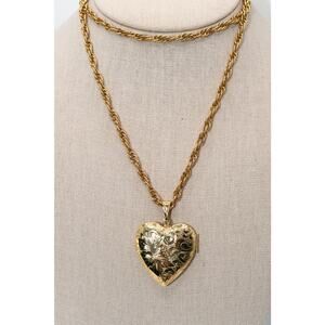 Vintage 1928 Co Heart Locket Necklace Gold Tone 27” Chain NOS Tag